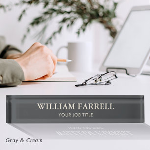 Custom Business Executive Grey Cream Office Nameplate