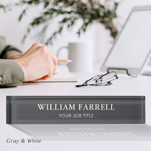 Custom Business Executive Grey White Office Nameplate