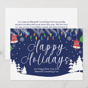 Custom Business Happy Holidays Festive Blue Holiday Card
