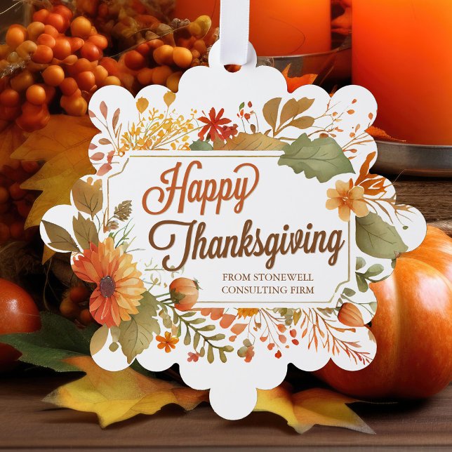 Custom Business Happy Thanksgiving Fall Flowers Tree Decoration Card (Creator Uploaded)