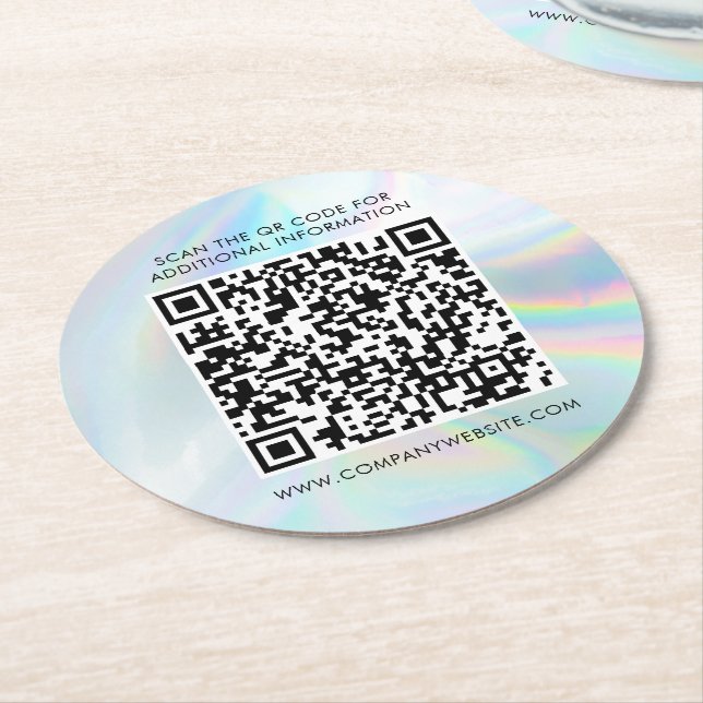 Custom Business Holographic QR Code Marketing Round Paper Coaster (Angled)