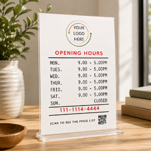 Custom Business Hours Window Cling with Logo & QR