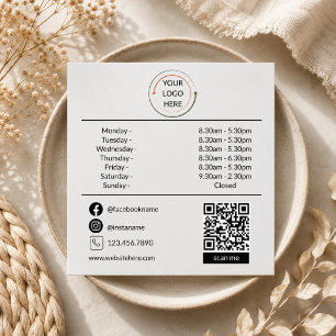 Custom Business Hours Window Cling with Logo & QR
