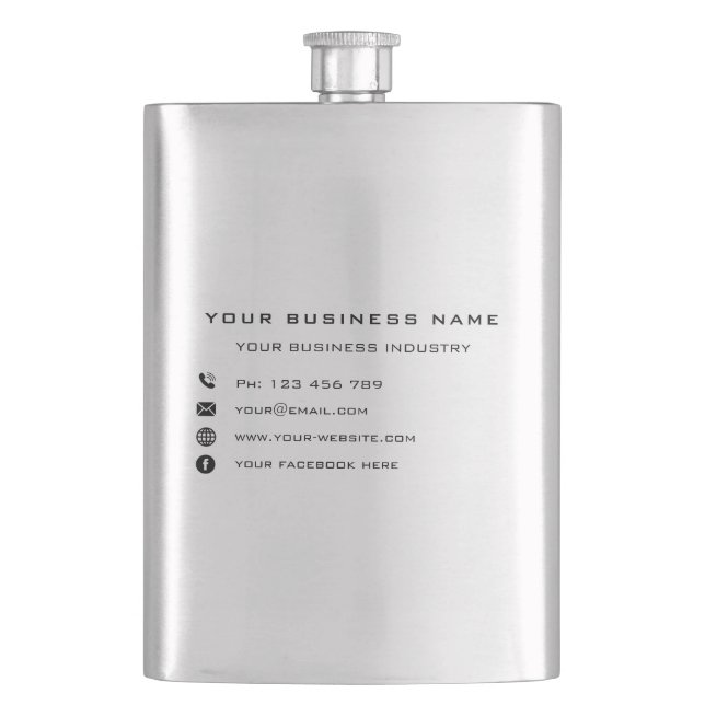 Custom Business Info Text Your Company Gift Flask (Front)