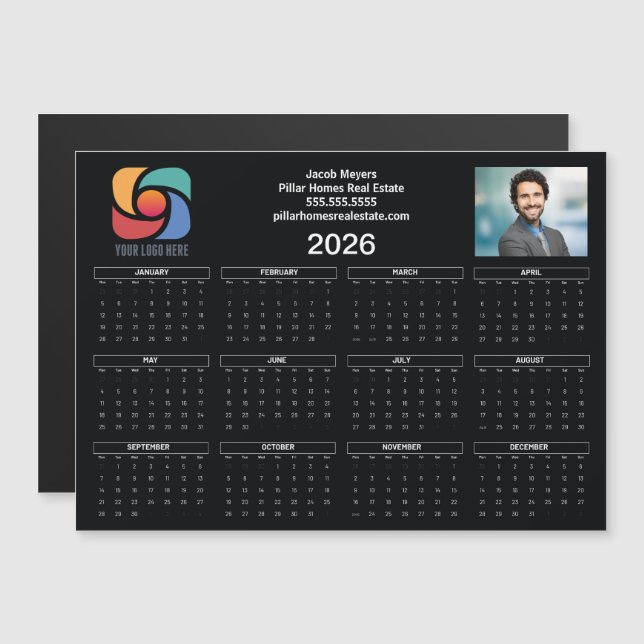 Custom Business Logo 2026 Calendar Black Magnet (Front/Back)