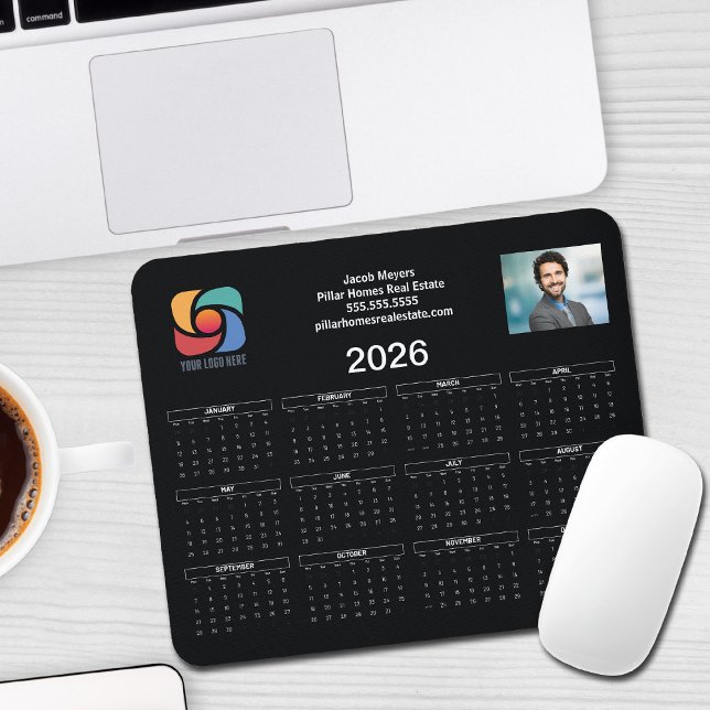 Custom Business Logo 2026 Calendar Black White Mouse Pad (Creator Uploaded)