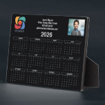 Custom Business Logo 2026 Calendar Black White Plaque<br><div class="desc">This black and white business calendar plaque is custom made with your professional company name and office contact details in black and white. This chic calendar plaque features your logo on one side of the top and personalised professional photo on the other. Contemporary marketing item for a corporation in 2026....</div>