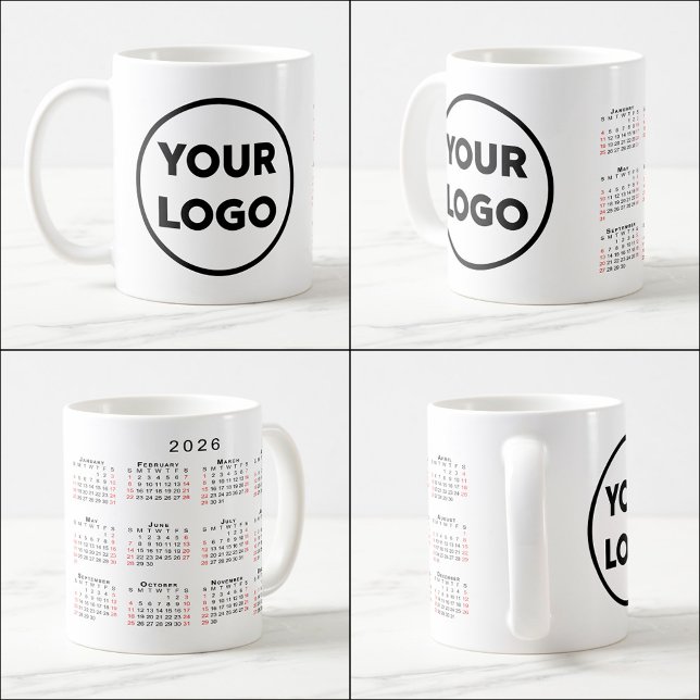 Custom Business Logo 2026 Calendar Coffee Mug (Custom Business Logo 2026 Calendar Coffee Mug, multiple views)