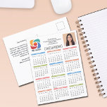 Custom Business Logo 2026 Calendar Marketing Postcard<br><div class="desc">This colourful business calendar postcard is custom made with your professional company name and office contact details. These trendy vertical calendar postcards features your logo on one side and personalised professional photo on the other. Contemporary marketing item for a corporation in 2026.</div>
