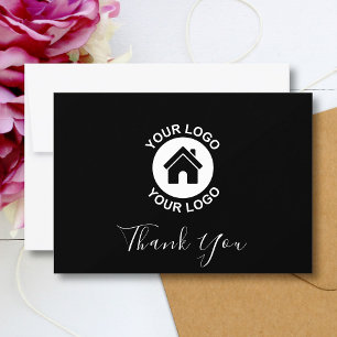 Custom Business Logo And Message Black Thank You Card