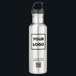 Custom Business Logo and QR Code 710 Ml Water Bottle<br><div class="desc">Advertise with your business logo, company name, website, and a customisable QR code on a branded stainless steel water bottle. Replace the sample logo, text, and website URL with your own in the sidebar. Your brand symbol can be any shape and any colour. This is eco friendly swag your employees,...</div>