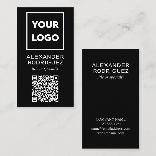 Custom Business Logo and QR Code Modern Black Card (Front/Back)