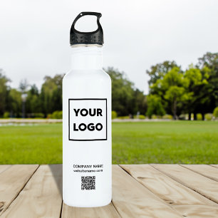 Custom Business Logo and QR Code on White 710 Ml Water Bottle