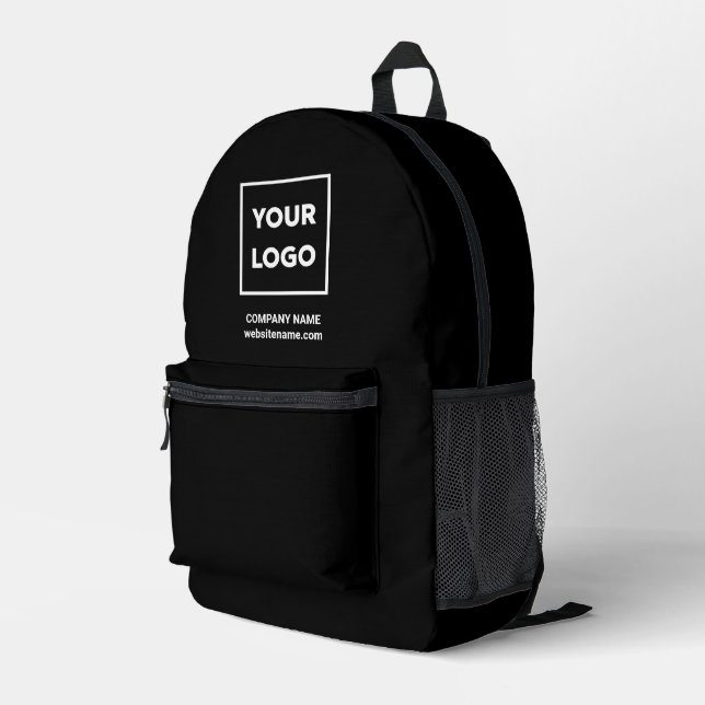 Custom Business Logo and Text Branded Black Printed Backpack (Back Corner Right)