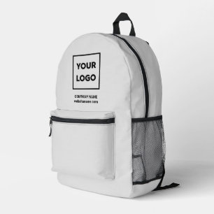 Custom Business Logo and Text Branded Light Grey Printed Backpack