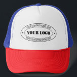 Custom Business Logo and Text Trucker Hat Gift<br><div class="desc">Custom Colours and Fonts - Design Your Own Personalised Hats with Your Company Logo and Name Website or Custom Text Promotional Business or Personal Trucker Hats / Gift - Add Your Logo - Image - Photo or QR Code / Name - Company / Website or other Info / text -...</div>