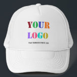 Custom Business Logo and Text Trucker Hat Template<br><div class="desc">Design Your own Trucker Hats with Custom Logo and Text Promotional Business Personalised Trucker Hat / Caps Gift - Add Your Logo / Image - Photo or QR Code and Website or Name - Custom Text / Information - Resize and move elements with Customisation tool. Choose font / size /...</div>