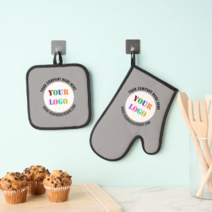 Custom Business Logo and Text Your Company Gift Oven Mitt & Pot Holder Set