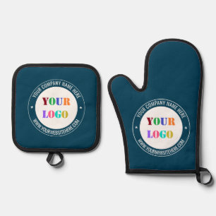 Custom Business Logo and Text Your Company Oven Mitt & Pot Holder Set