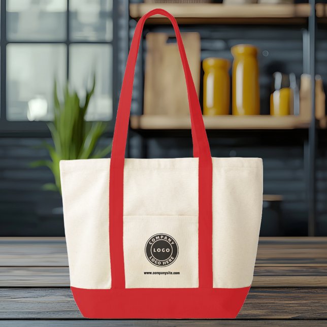 Custom Business Logo and Website Employee Swag Tote Bag (Your Business Logo Red Large Company Promotional Customers Tote Bag)