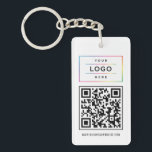 Custom Business Logo and Website QR Code Key Ring<br><div class="desc">Modern and minimal business branded keychain design features your company logo,  your custom QR code,  and custom website or other information text that can be personalised. Black and white colours can be changed. Makes a great promotional gift item for customers!</div>