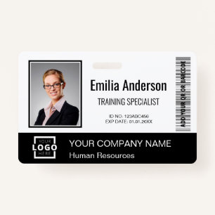 Custom Business Logo Bar Code Employee Photo Black ID Badge