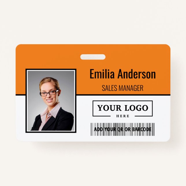 Custom Business Logo Barcode Employee Photo ID Badge (Front)
