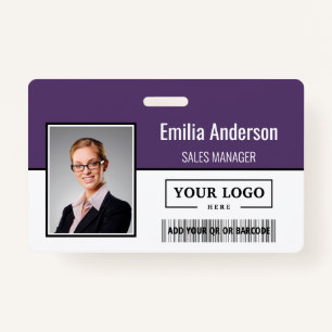 Custom Business Logo Barcode Employee Photo ID Badge