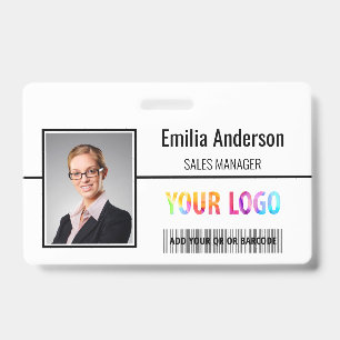 Custom Business Logo Barcode Employee Photo ID Badge