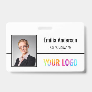 Custom Business Logo Barcode Employee Photo ID Badge