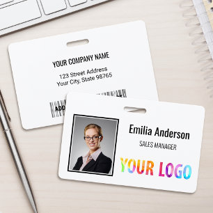 Custom Business Logo Barcode Employee Photo ID Badge