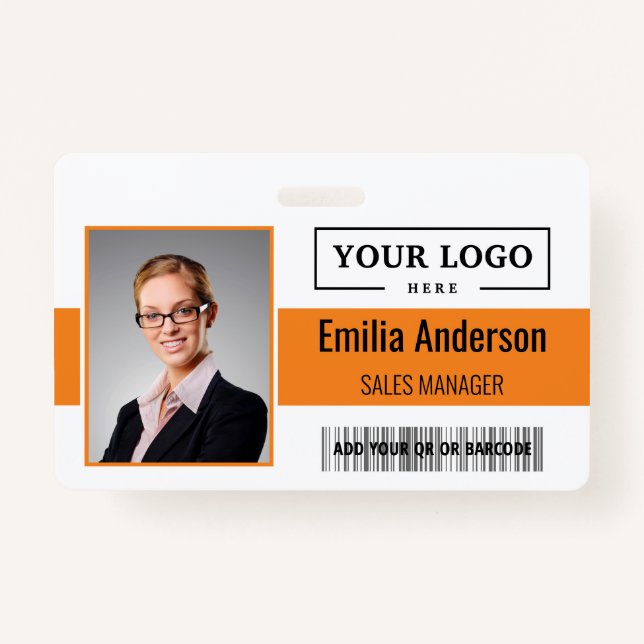 Custom Business Logo Barcode Employee Photo ID Badge (Front)