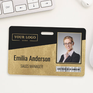 Custom Business Logo Barcode Photo Employee Gold ID Badge