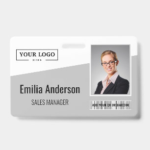 Custom Business Logo Barcode Photo Employee Grey ID Badge