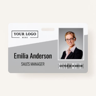 Custom Business Logo Barcode Photo Employee Grey ID Badge