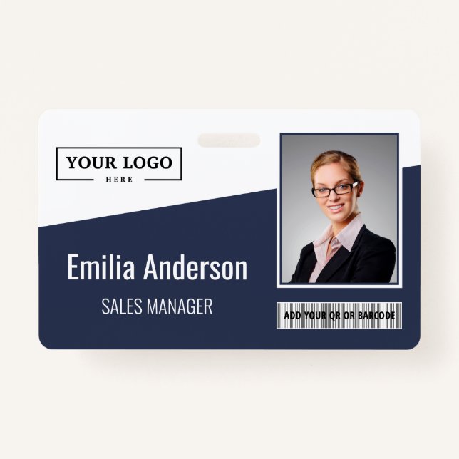 Custom Business Logo Barcode Photo Employee ID Badge (Front)