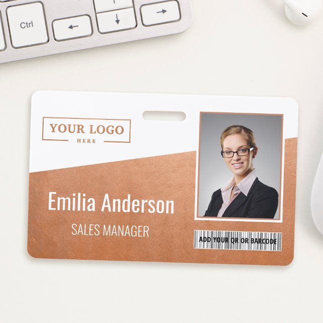 Custom Business Logo Barcode Photo Employee Rose ID Badge (Creator Uploaded)