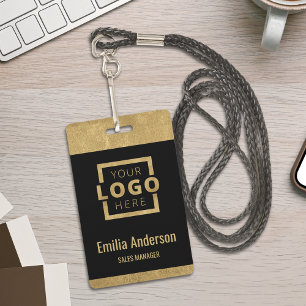 Custom Business Logo Basic Barcode Employee Gold ID Badge