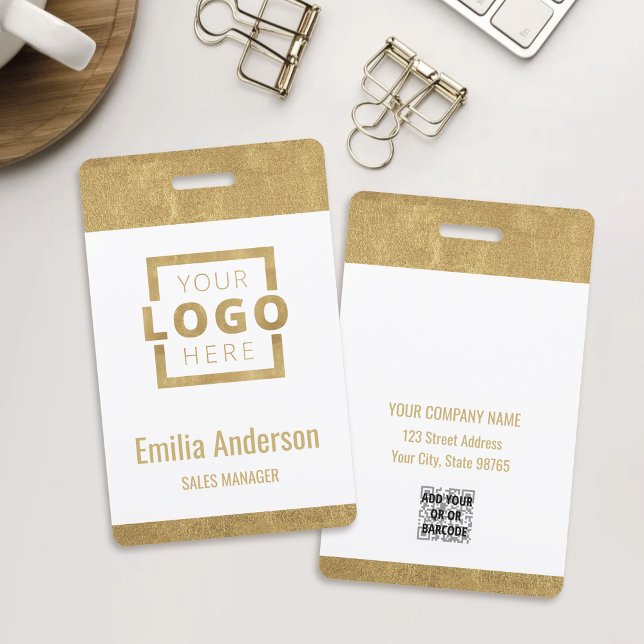 Custom Business Logo Basic Barcode Employee Gold ID Badge (Creator Uploaded)