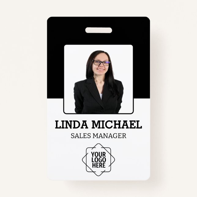 Custom Business Logo Basic Barcode Employee Photo  ID Badge (Front)