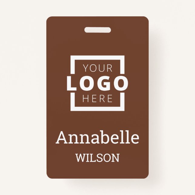 Custom Business Logo Basic Employee Name Brown ID Badge (Front)