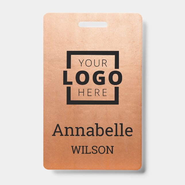 Custom Business Logo Basic Employee Name Copper ID Badge (Front)
