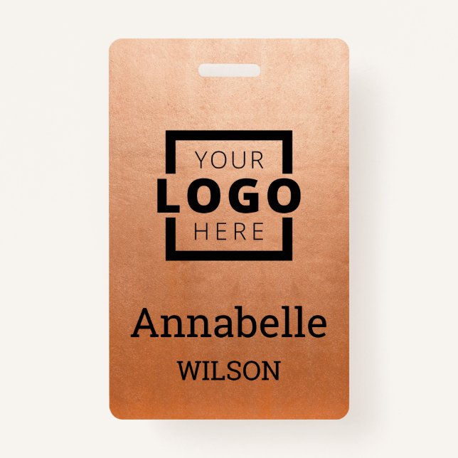 Custom Business Logo Basic Employee Name Copper ID Badge (Front)