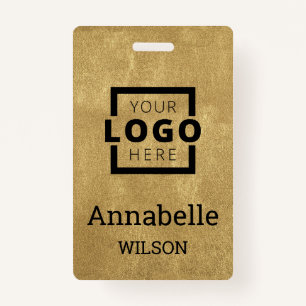 Custom Business Logo Basic Employee Name Gold ID Badge