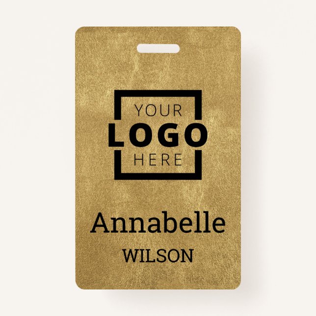 Custom Business Logo Basic Employee Name Gold ID Badge (Front)