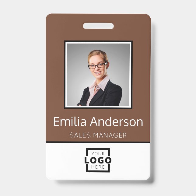 Custom Business Logo Basic Employee Name Photo ID Badge (Front)