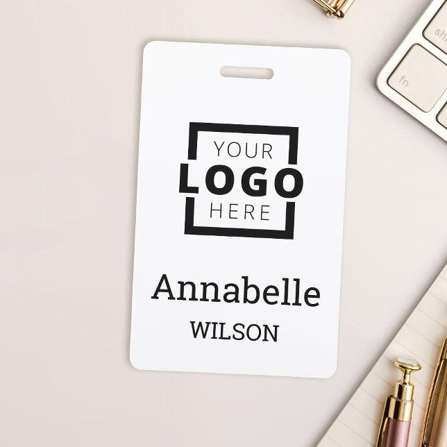 Custom Business Logo Basic Employee Name White ID Badge (Creator Uploaded)
