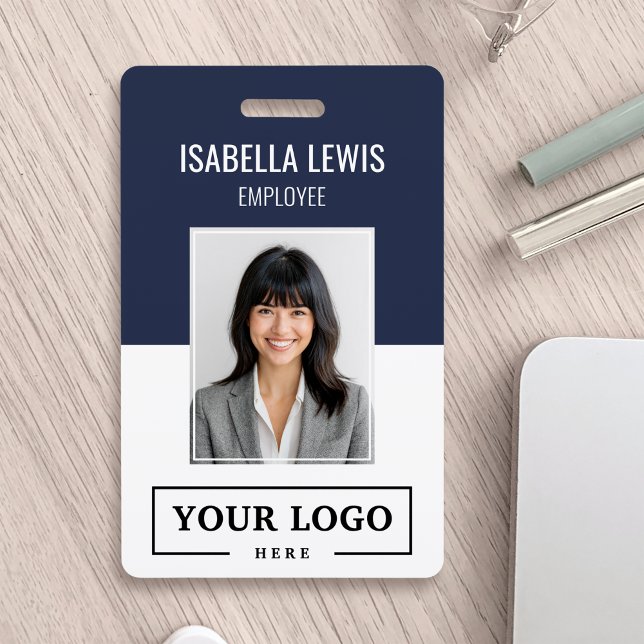 Custom Business Logo Basic Employee Photo Blue ID Badge (Creator Uploaded)