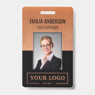 Custom Business Logo Basic Employee Photo Copper ID Badge