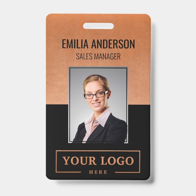 Custom Business Logo Basic Employee Photo Copper ID Badge (Front)